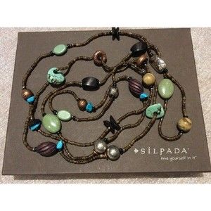 SILPADA 60" HOWLITE~JASPER~COPPER~WOOD~STERLING SILVER NECKLACE~N1569~RETIRED